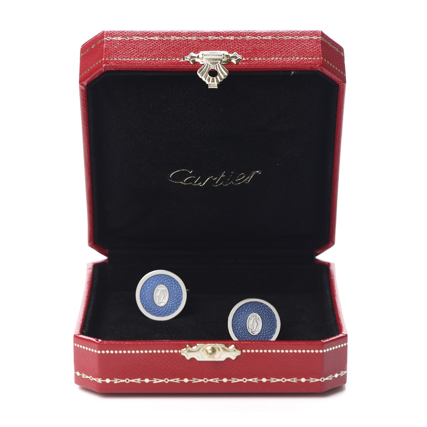 Sterling Silver Palladium Finish Double C Logo Rose Decor Cufflinks Blue