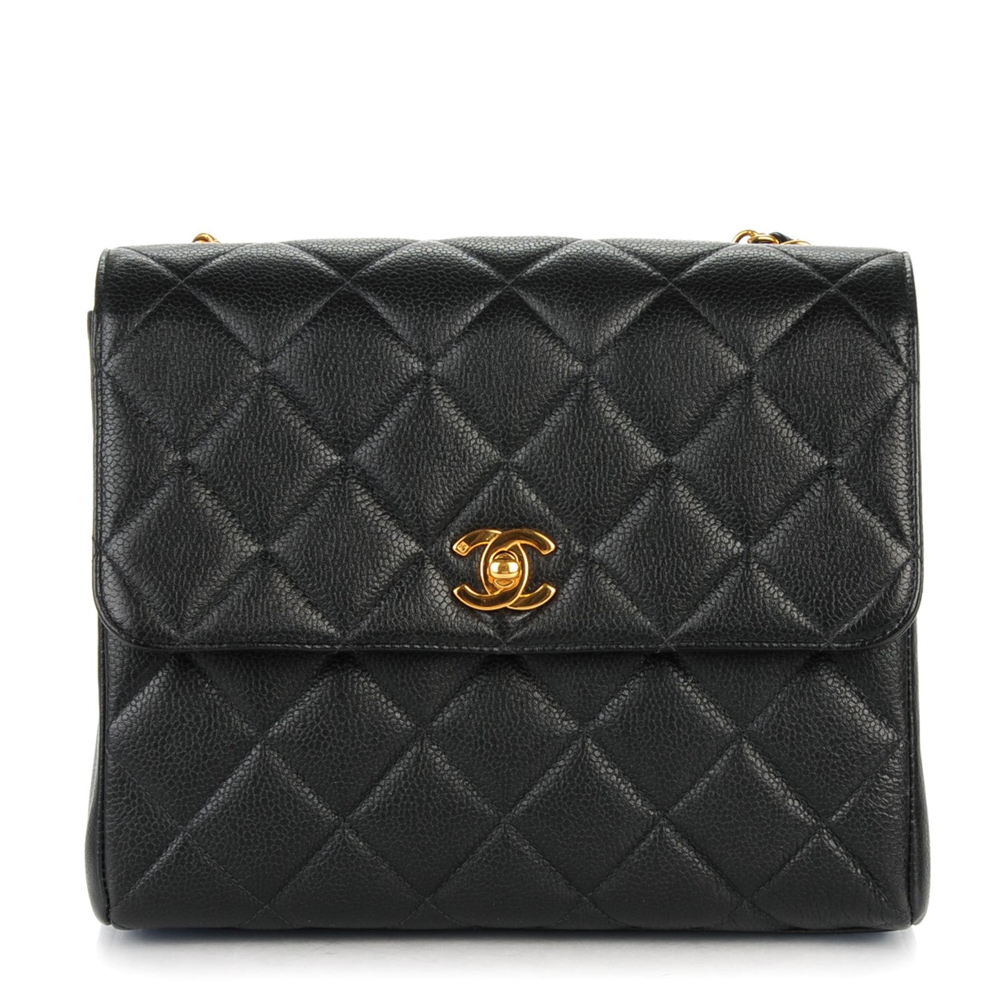 Caviar Quilted Medium Flap Shoulder Bag Black