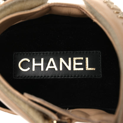 Chanel Shiny Calfskin Logo Platform Sandals 40 Beige 9 of 14