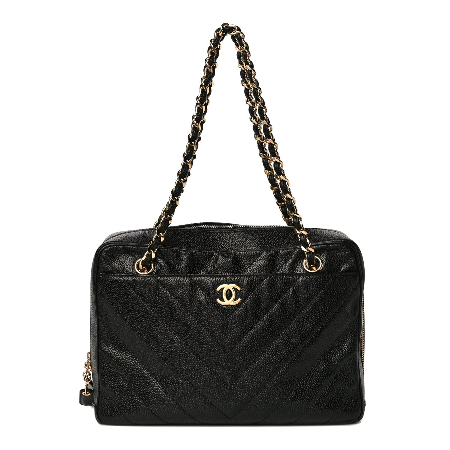 Caviar Chevron Quilted Camera Case Black