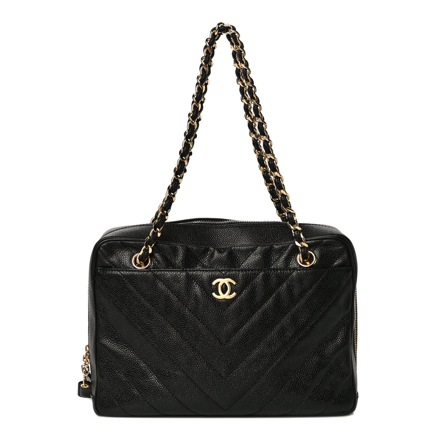 Chanel Caviar Chevron Quilted Camera Case Black 1 of 13