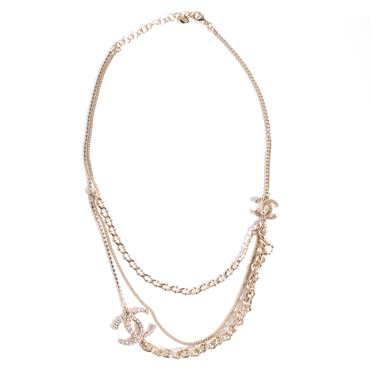 Crystal CC Multi Strand Necklace Gold