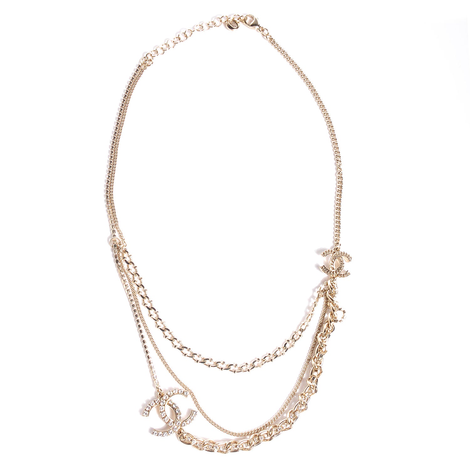 Chanel Crystal CC Multi Strand Necklace Gold 1 of 6