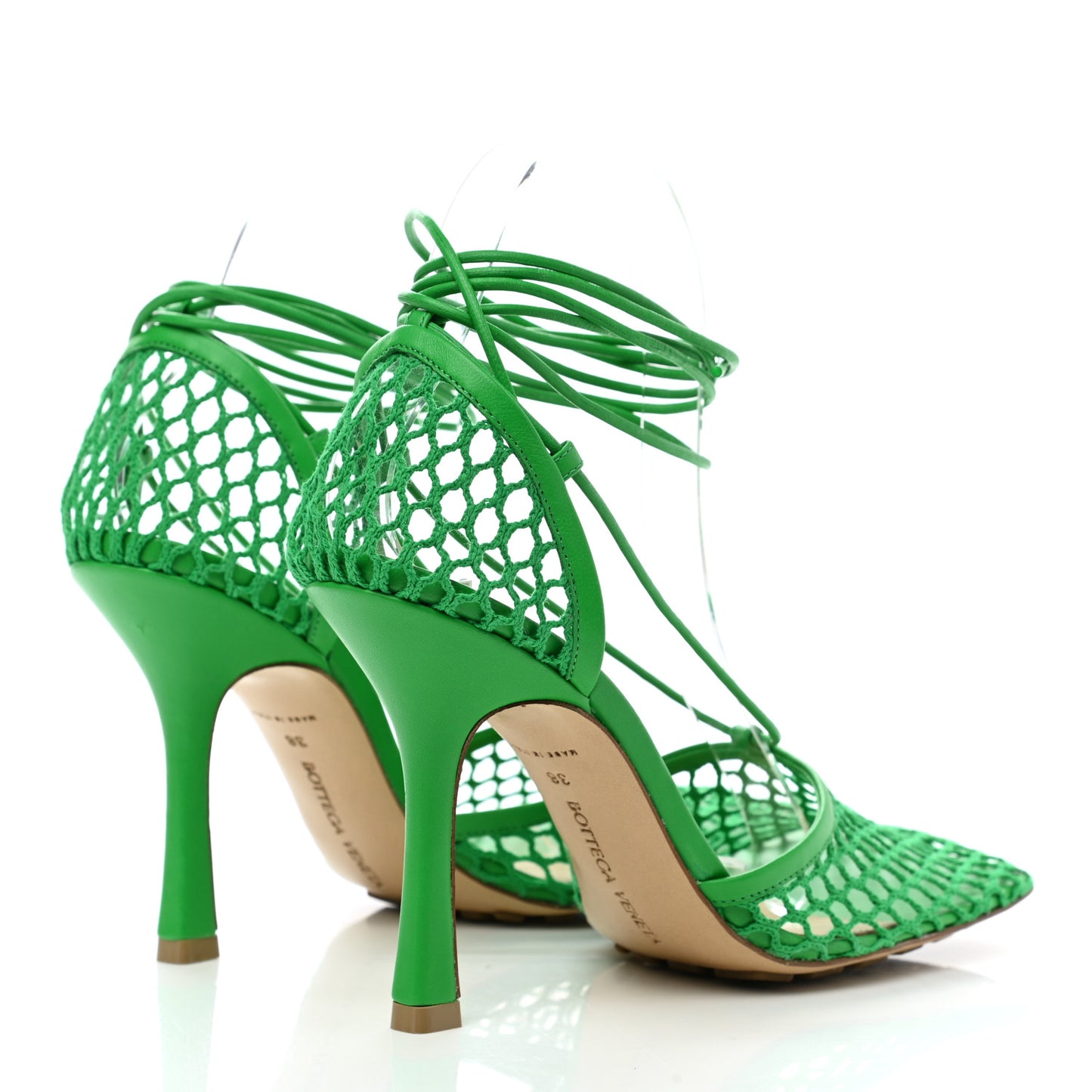 Mesh Nappa Stretch Ankle Tie 90mm Sandals 38 Grass