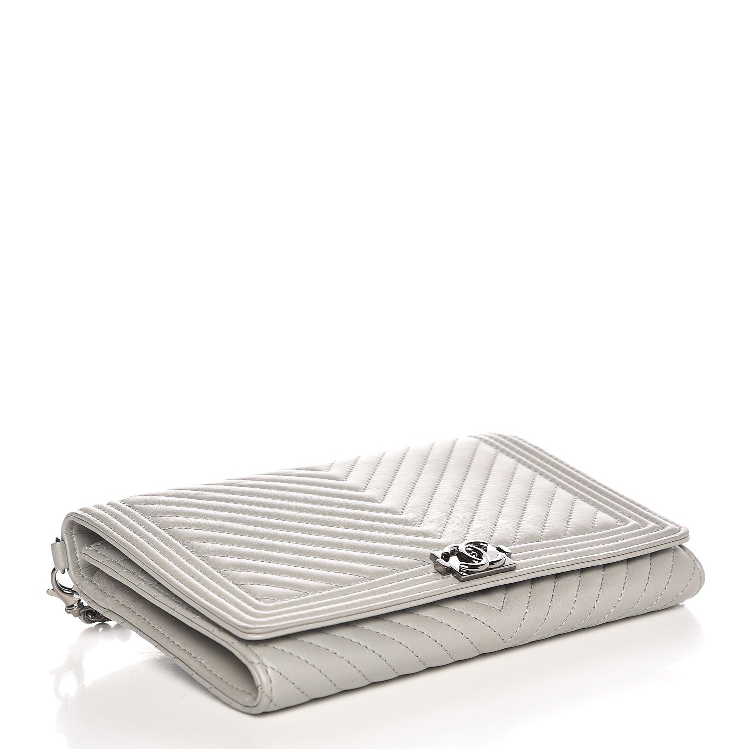 Chanel Calfskin Chevron Quilted Boy Wallet On Removable Chain WOC Grey 5 of 11