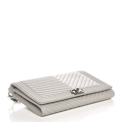 Chanel Calfskin Chevron Quilted Boy Wallet On Removable Chain WOC Grey 5 of 11