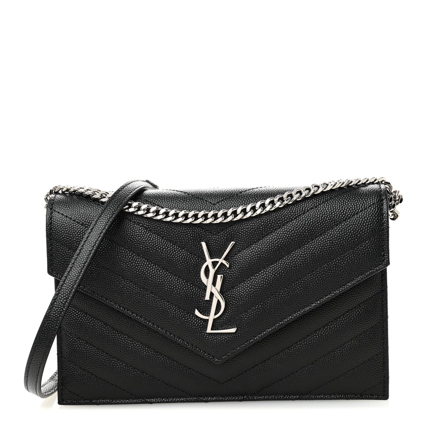 Grain De Poudre Matelasse Chevron Monogram Envelope Chain Wallet Black