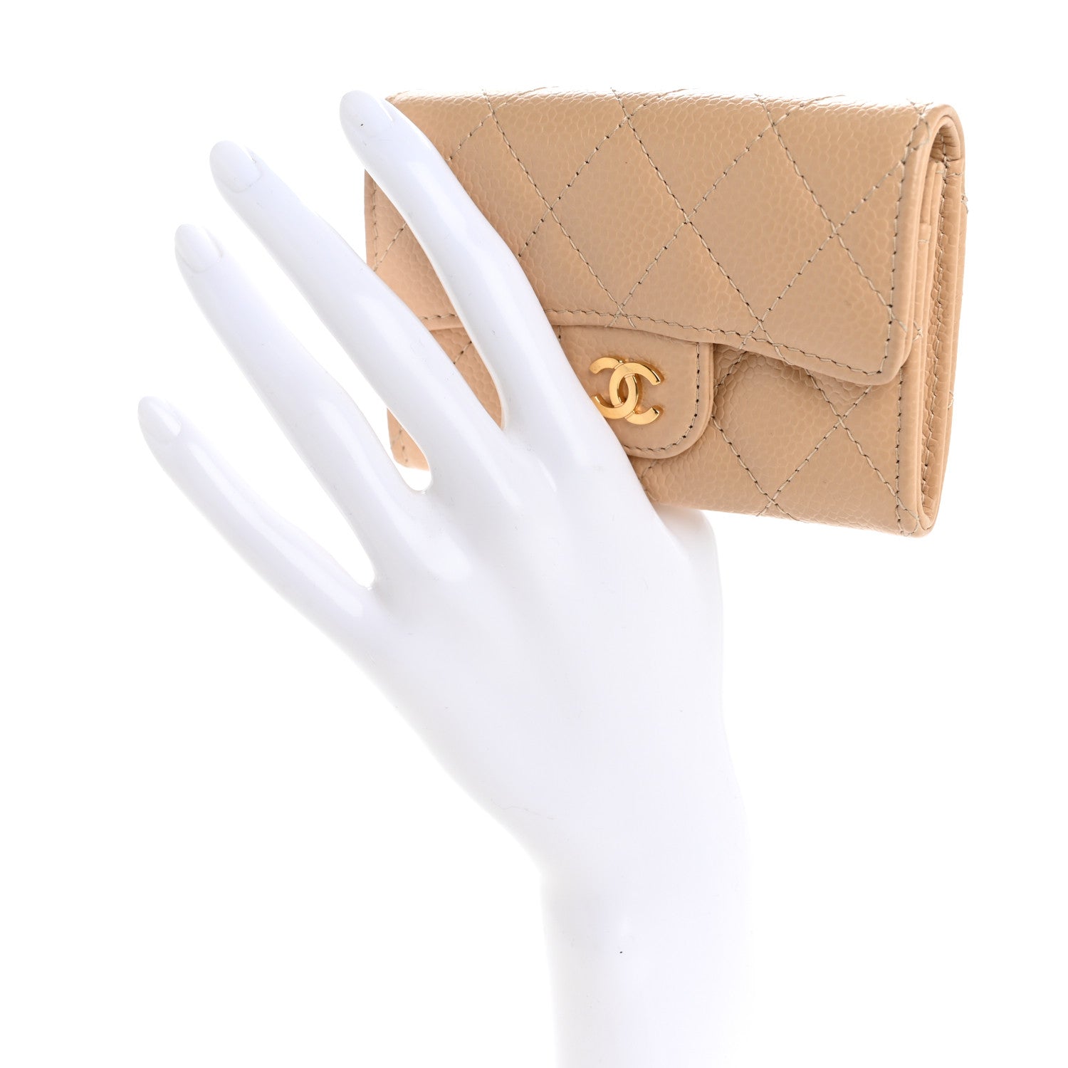 Chanel Caviar Quilted Flap Card Holder Wallet Beige 2 of 12