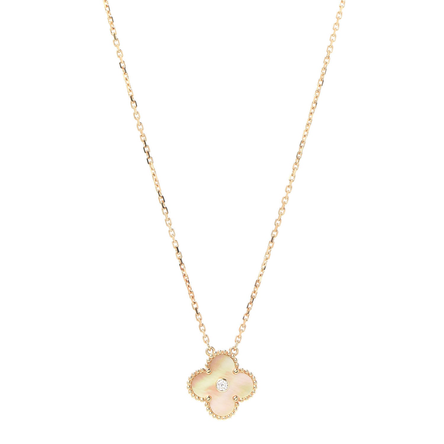 Van Cleef & Arpels 18K Yellow Gold Diamond Yellow Mother of Pearl Vintage Alhambra Pendant Necklace 1 of 8