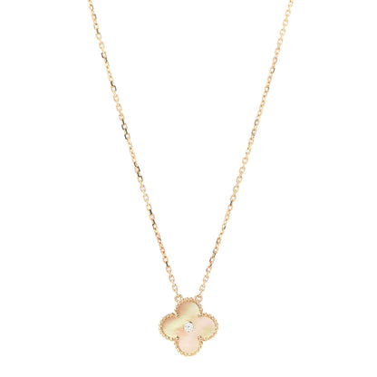 Van Cleef & Arpels 18K Yellow Gold Diamond Yellow Mother of Pearl Vintage Alhambra Pendant Necklace 1 of 8