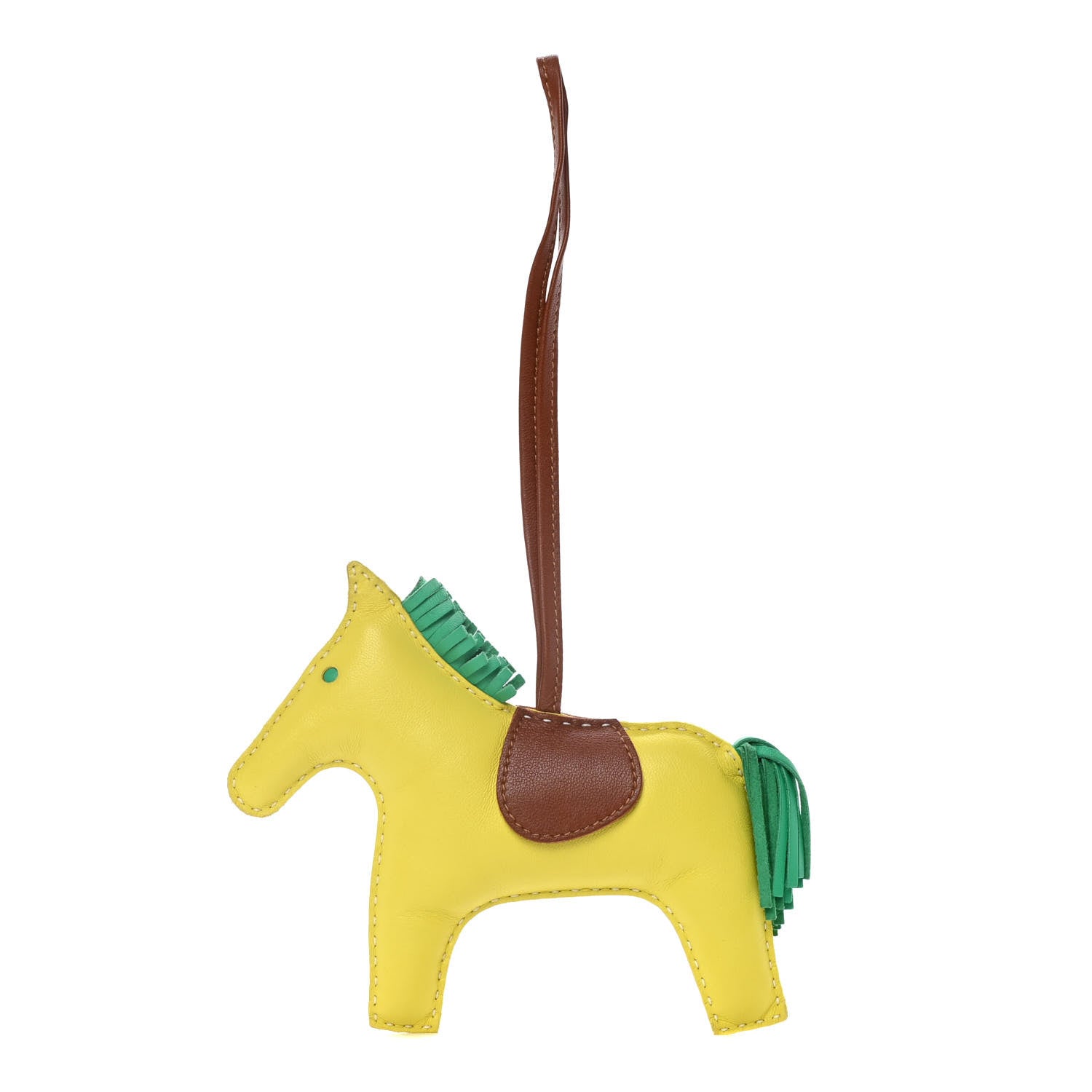 Hermes Milo Lambskin Grigri Rodeo Horse Bag Charm GM Lime Menthe Fauve 1 of 8