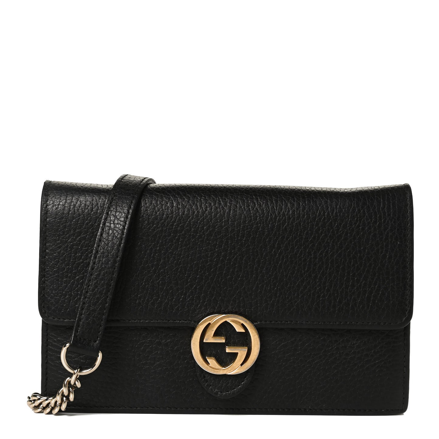 Dollar Calfskin Interlocking G Chain Wallet Black