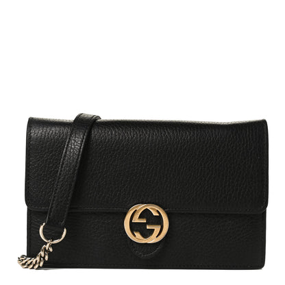 Gucci Dollar Calfskin Interlocking G Chain Wallet Black 2 of 12