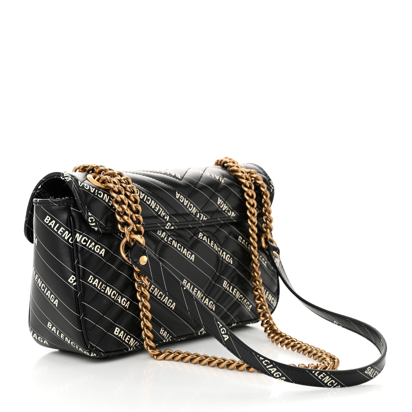 X BALENCIAGA Calfskin Matelasse Logo Print Small GG Marmont Shoulder Bag Black
