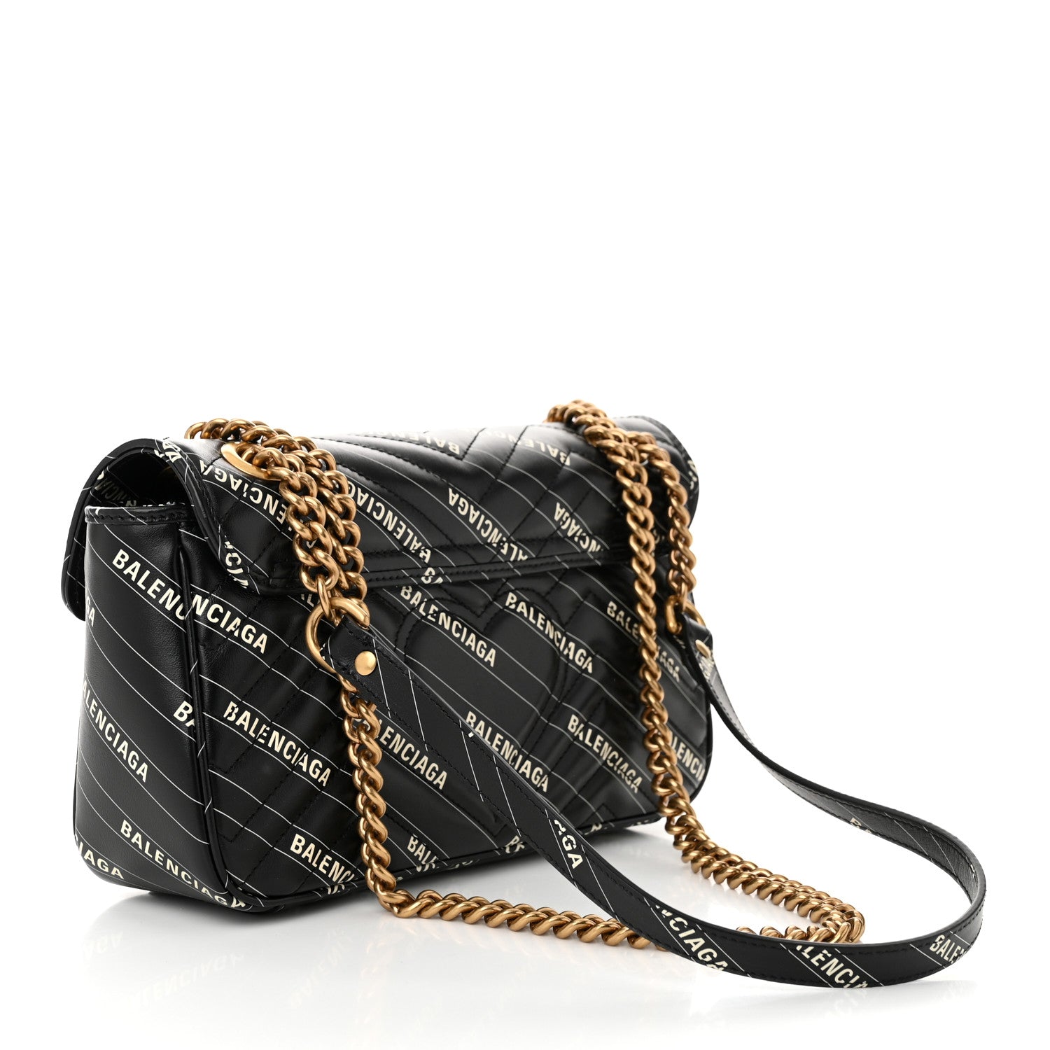 Gucci X BALENCIAGA Calfskin Matelasse Logo Print Small GG Marmont Shoulder Bag Black 3 of 10
