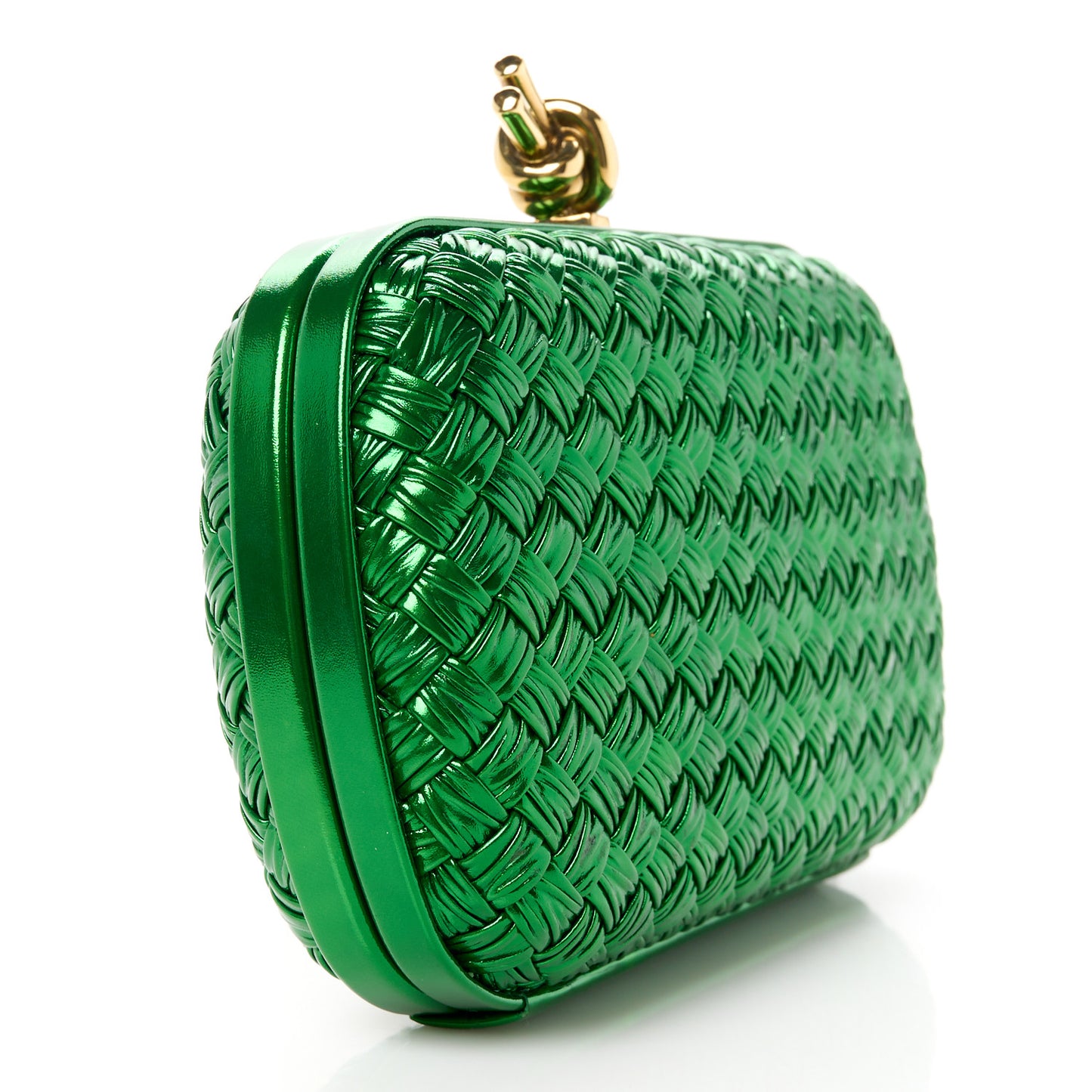 Metallic Intrecciato Minaudiere Knot Clutch Green