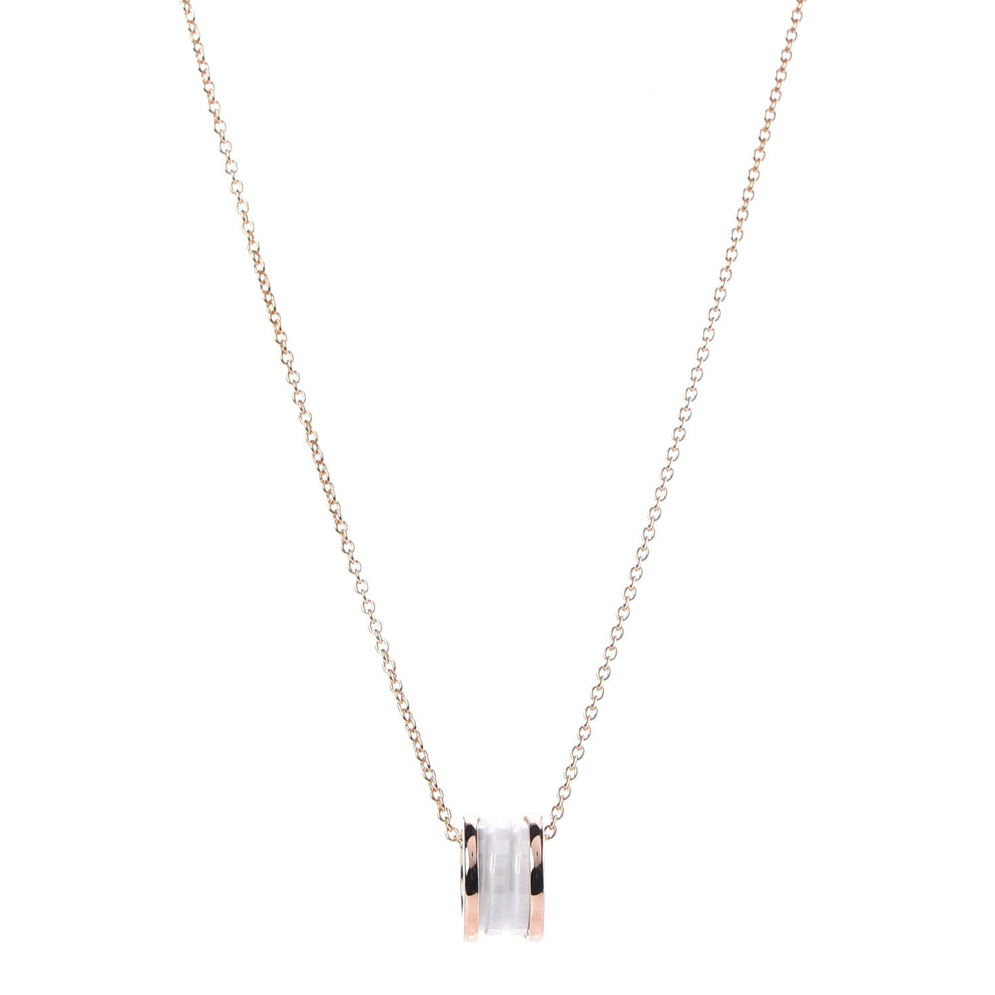 18K Rose Gold White Ceramic B.Zero1 Pendant Necklace