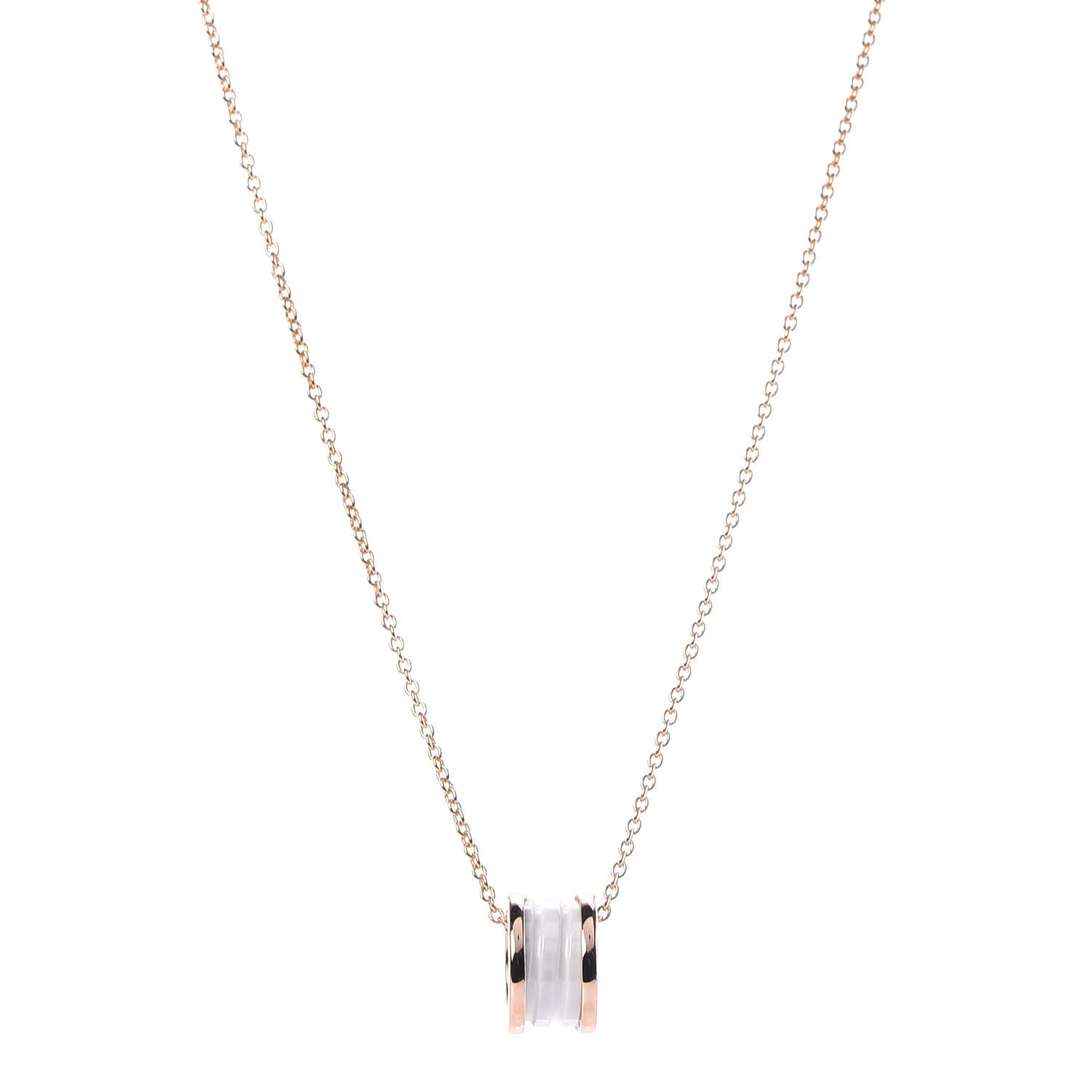 Bulgari 18K Rose Gold White Ceramic B.Zero1 Pendant Necklace 1 of 7