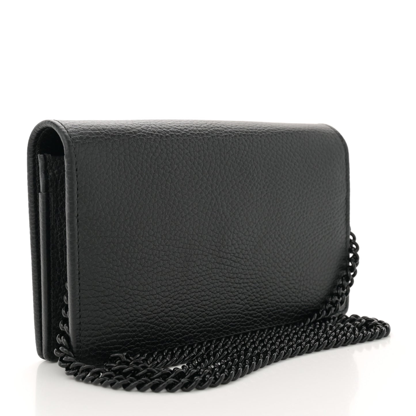 Dollar Calfskin Enamel Monochrome Mini GG Marmont Chain Wallet Black