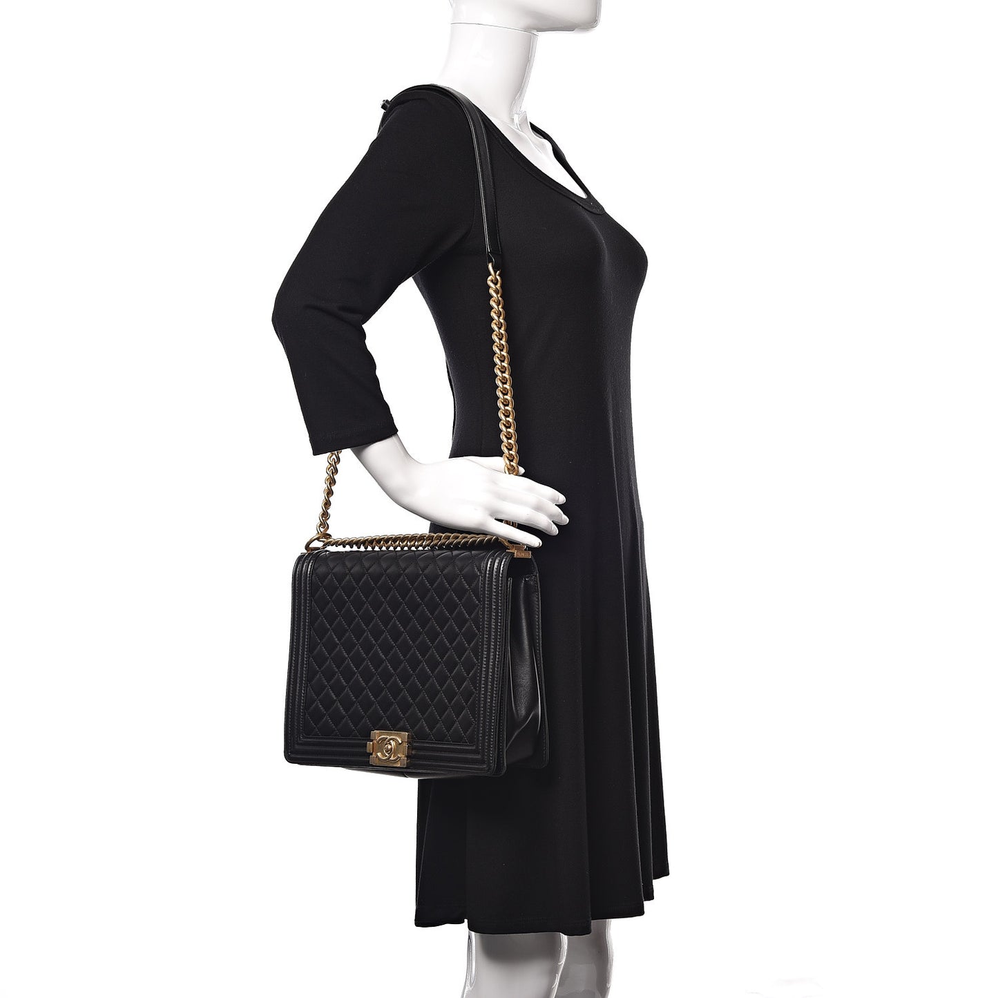 Lambskin Quilted Large Boy Flap Black