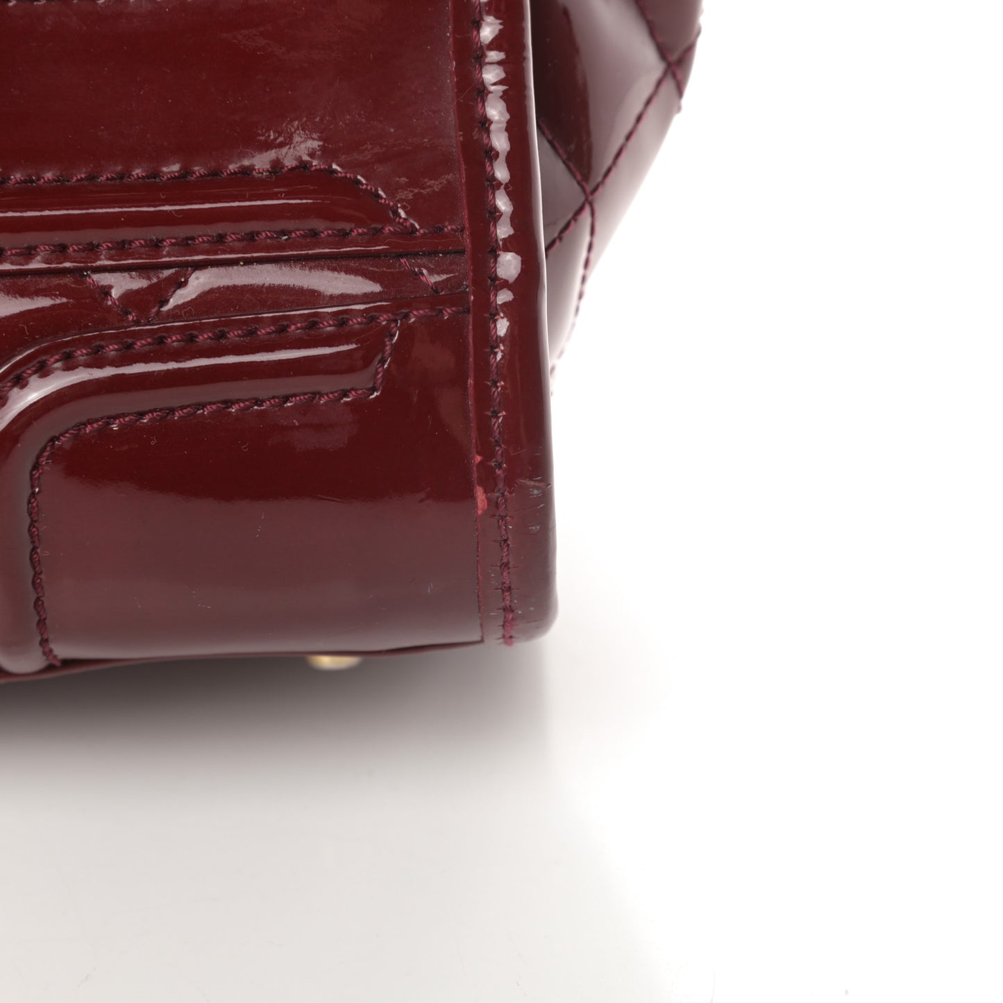 Patent Quilted Mini Manor Tote Dark Red