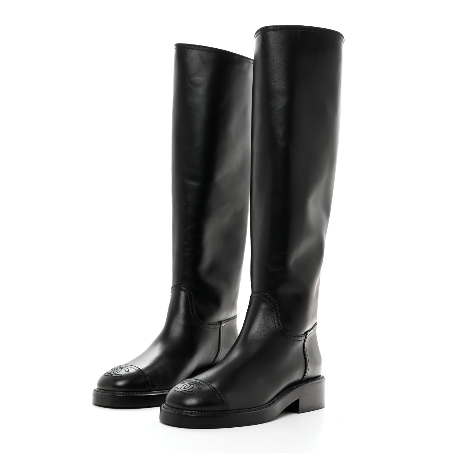 Chanel Calfskin Cap Toe High Boots 36 Black 3 of 9