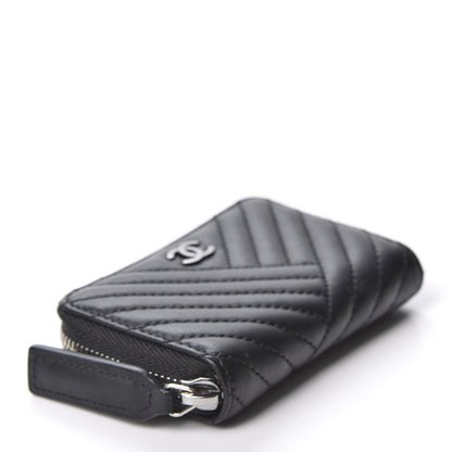 Chanel Lambskin Chevron Zip Around Coin Purse Wallet Black 3 of 10