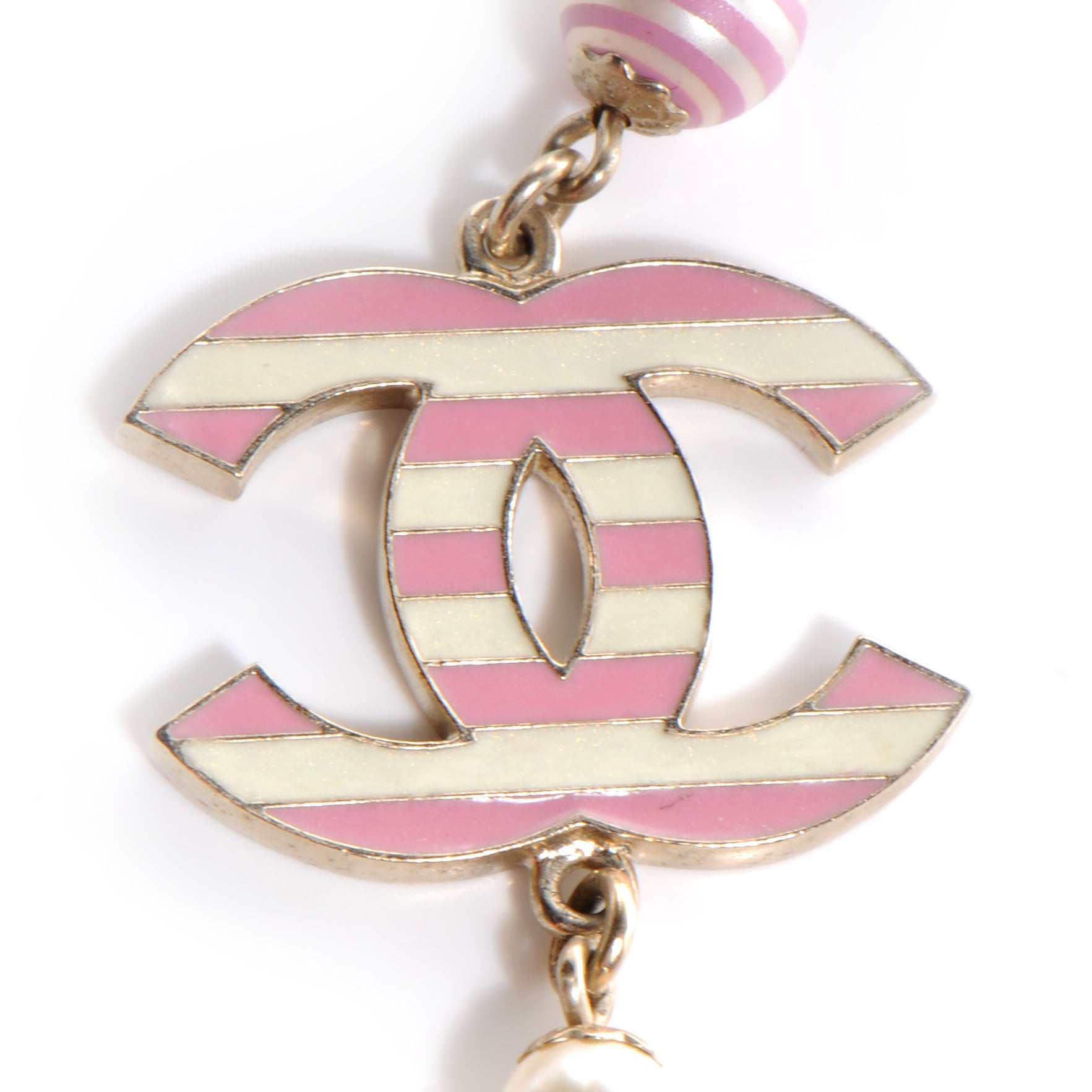 Chanel Glitter Enamel Striped Pearl CC Choker Necklace Ivory Pink 4 of 6