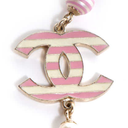 Chanel Glitter Enamel Striped Pearl CC Choker Necklace Ivory Pink 4 of 6