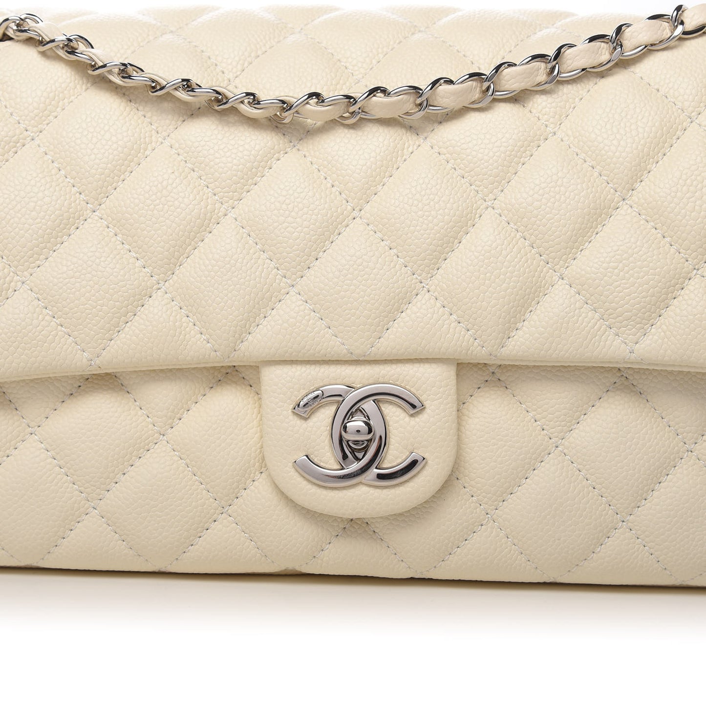 Caviar Quilted Jumbo Easy Flap Dark White