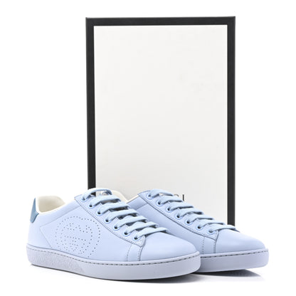 Gucci Calfskin Interlocking G Perforated Womens Ace Sneakers 35.5 Porcelain Light Blue Zaffiro 10 of 10