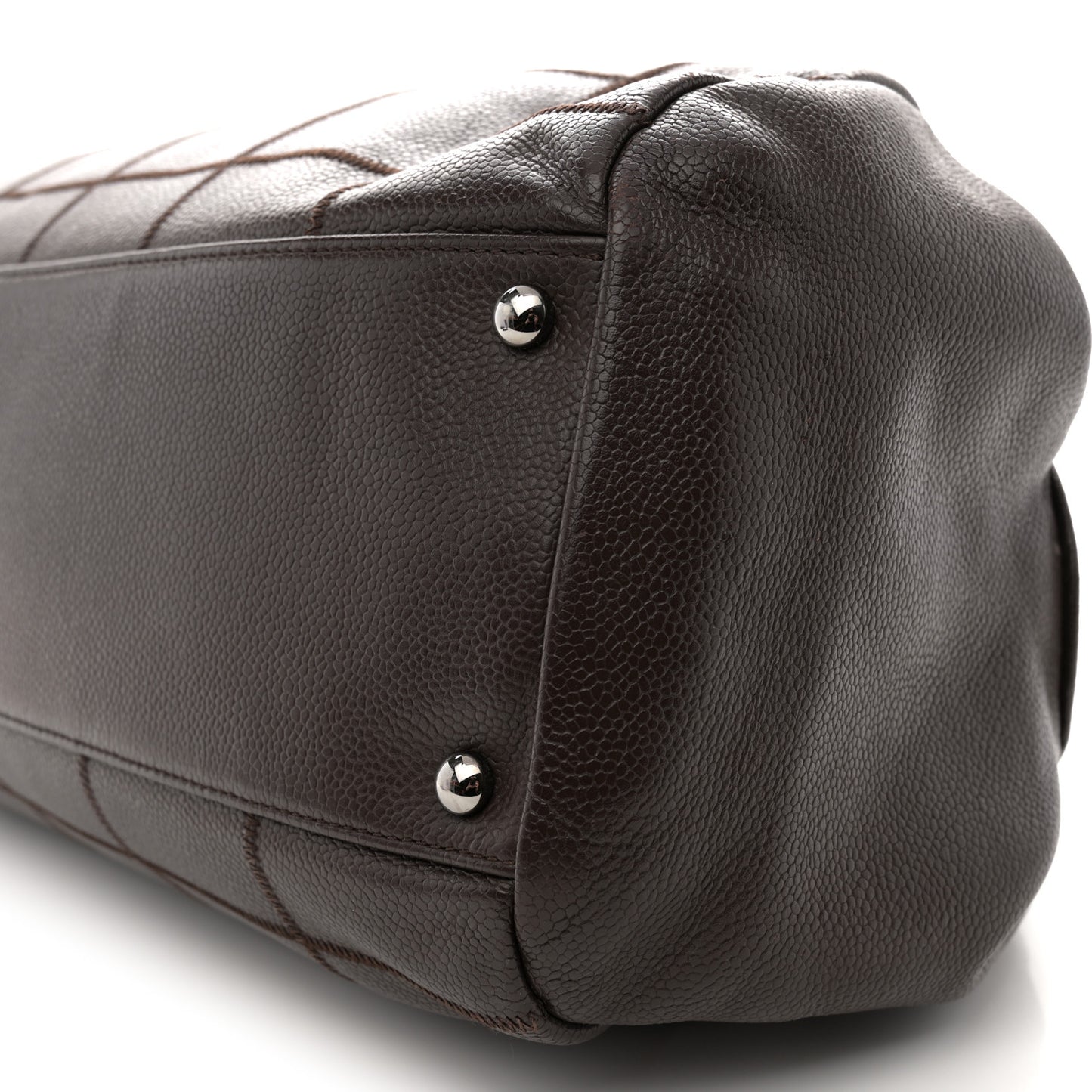 Caviar Square Stitched Large Satchel Dark Brown