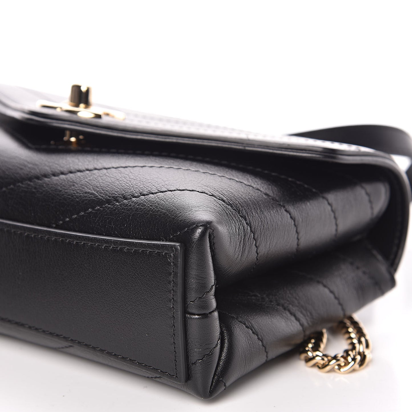 Calfskin Chevron Stitched Coco Waist Bag Black