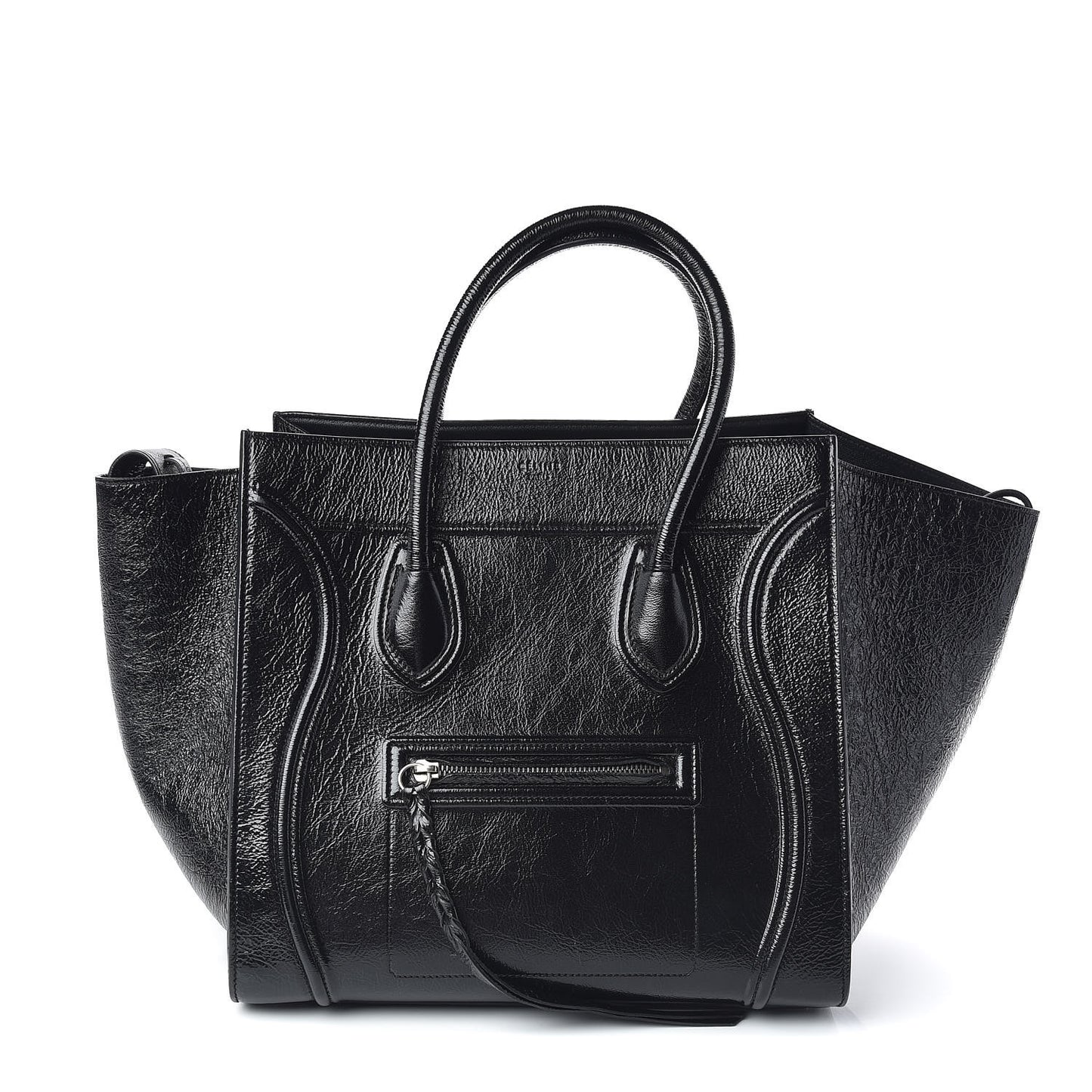 Crinkled Patent Calfskin Medium Phantom Luggage Black