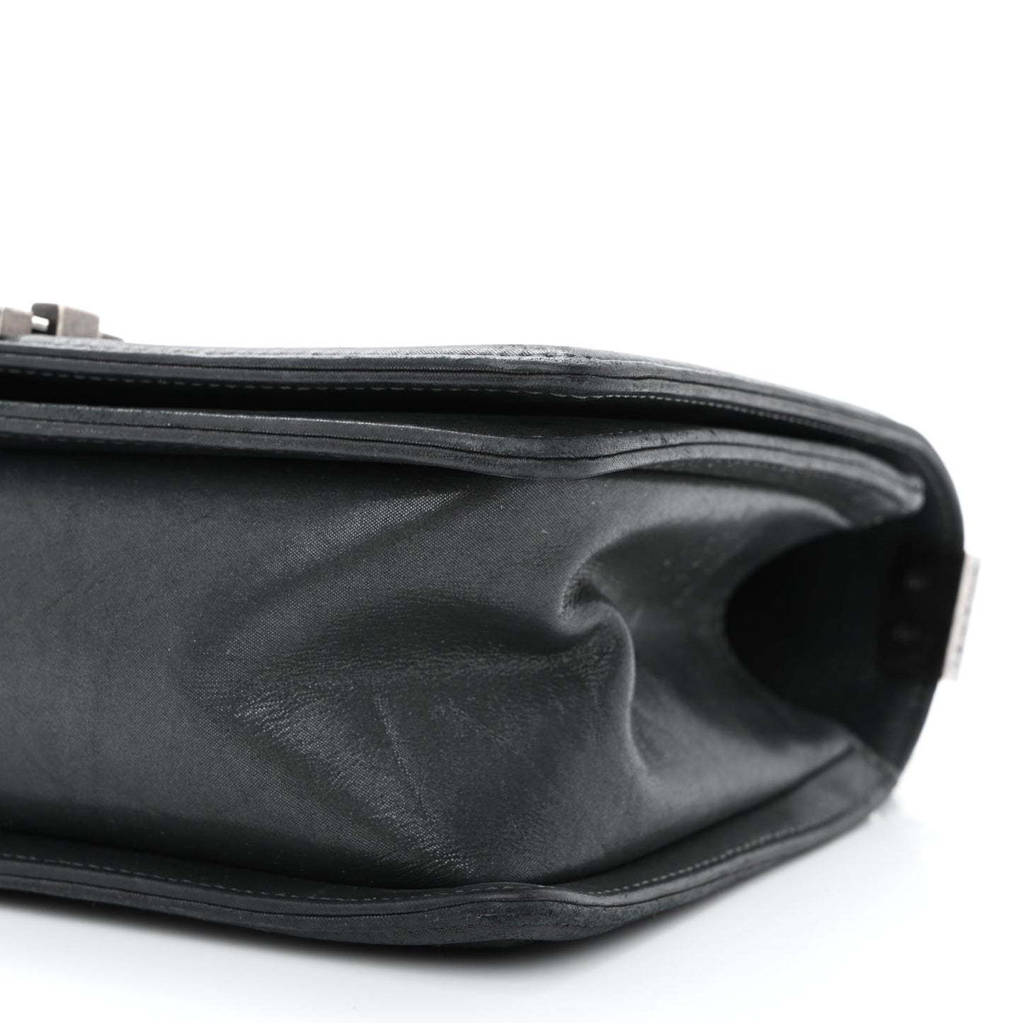 Iridescent Calfskin Embellished Double Stitch Medium Boy Flap Black