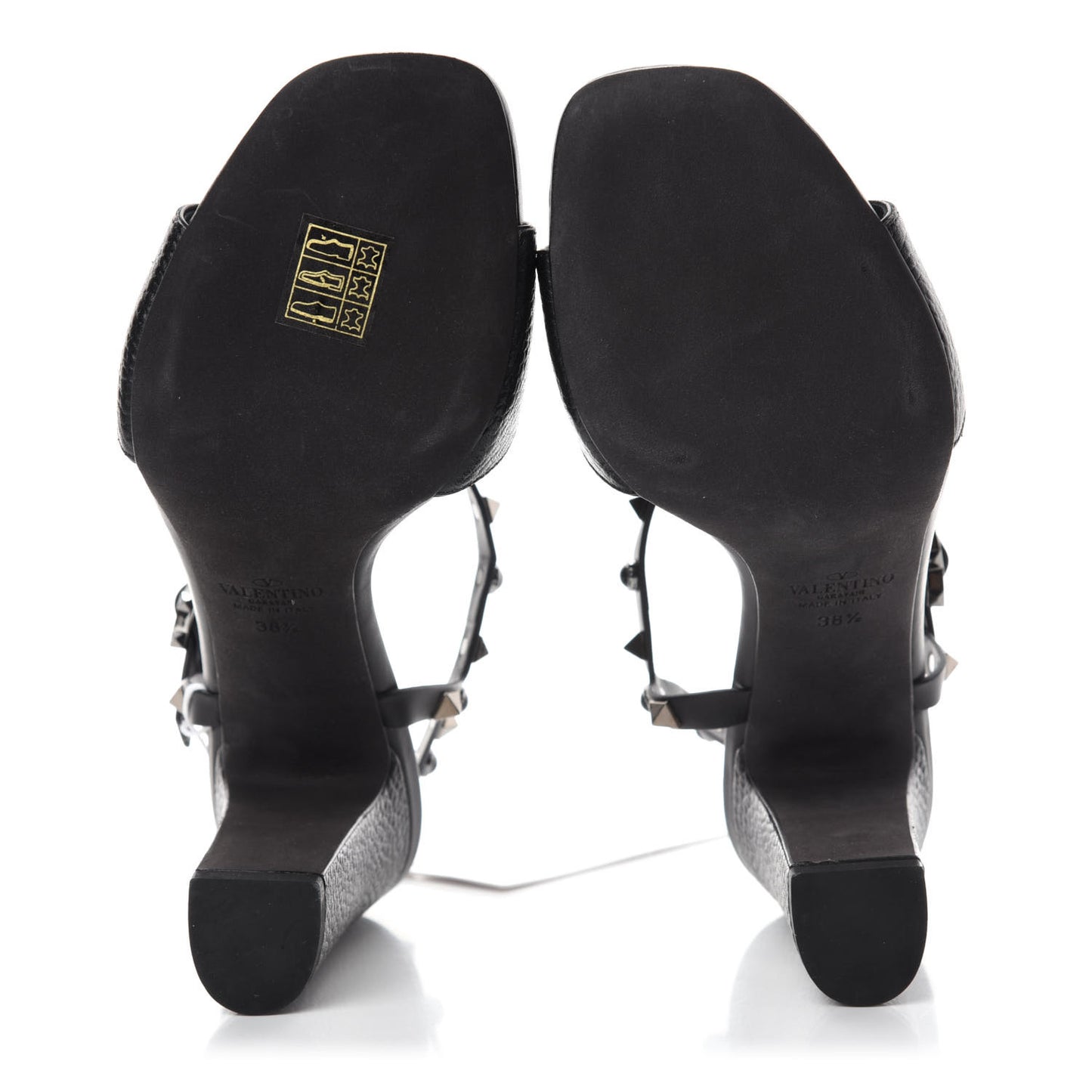 Pebbled Calfskin Onyx Rockstud Rolling Ankle Strap 5/105mm Sandals 38.5 Black