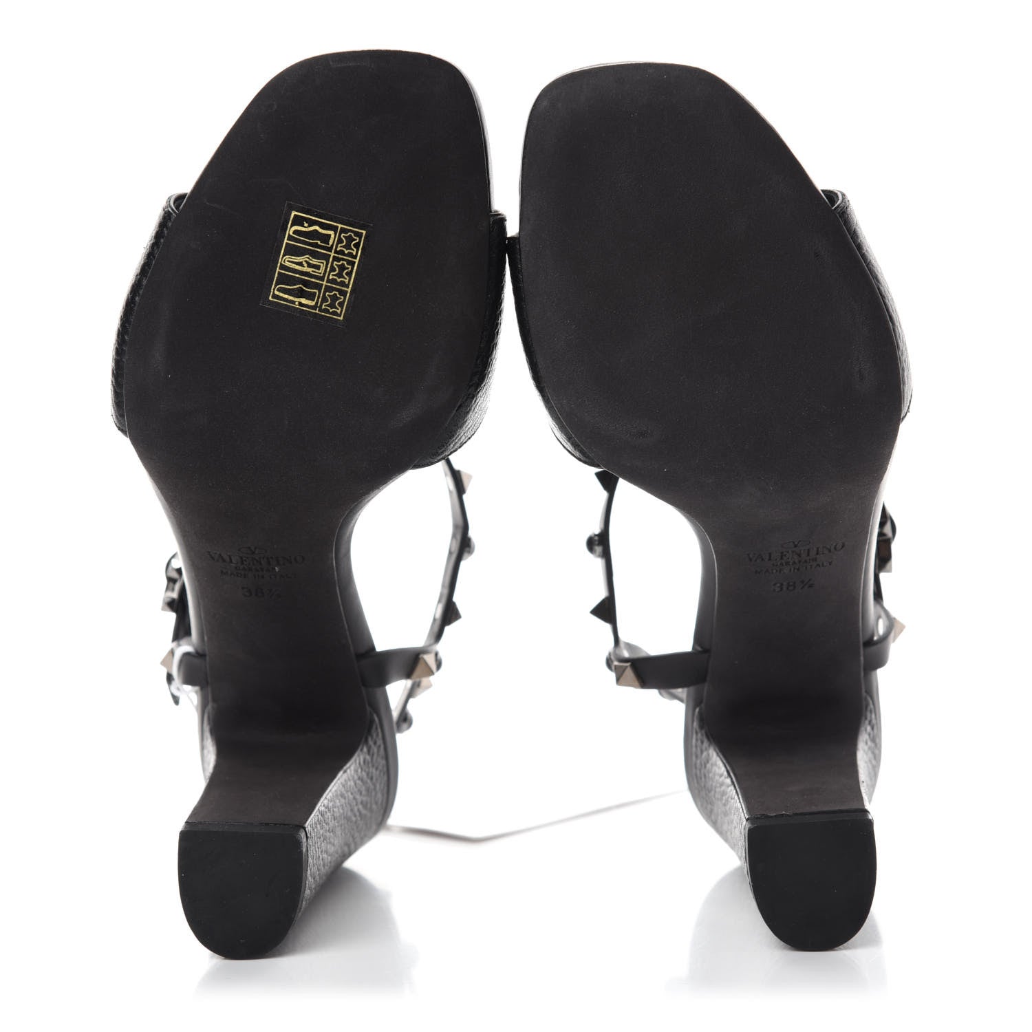 Valentino Garavani Pebbled Calfskin Onyx Rockstud Rolling Ankle Strap 5/105mm Sandals 38.5 Black 5 of 9
