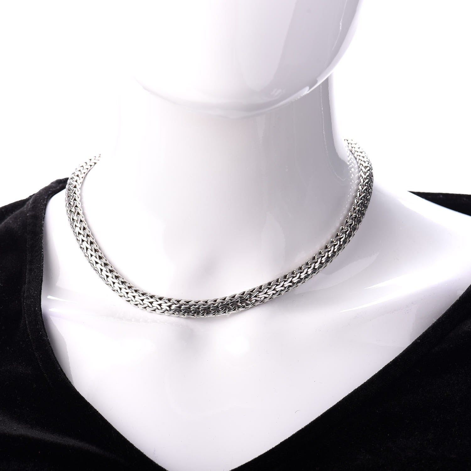 John Hardy Sterling Silver 18K Yellow Gold 7.5mm Diamond Classic Chain Necklace 2 of 4