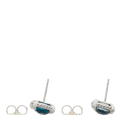 David Yurman Sterling Silver Hampton Blue Topaz Diamond 9mm Chatelaine Bezel Stud Earrings 3 of 4