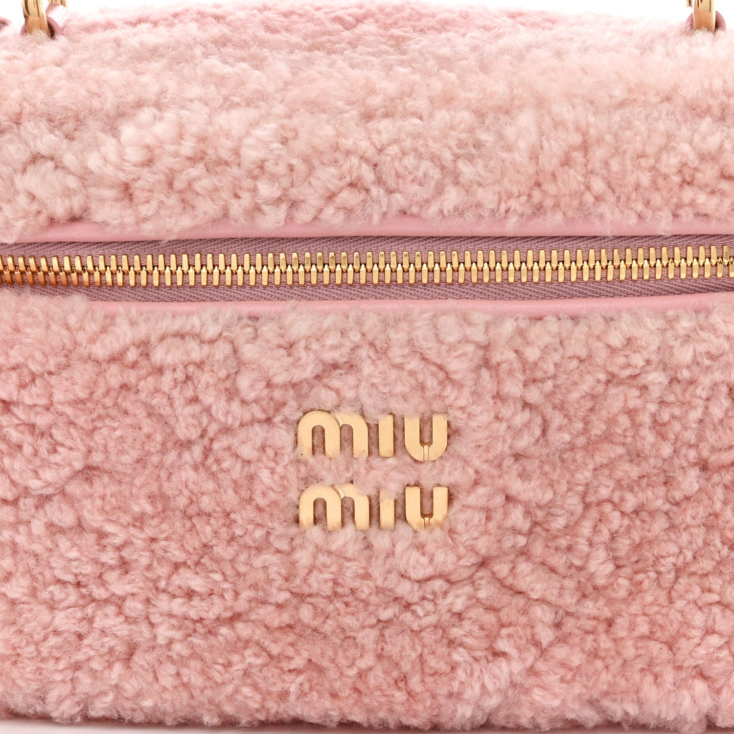 Miu Miu Montone Shearling Madras Mini Top Handle Vanity Case Rosa