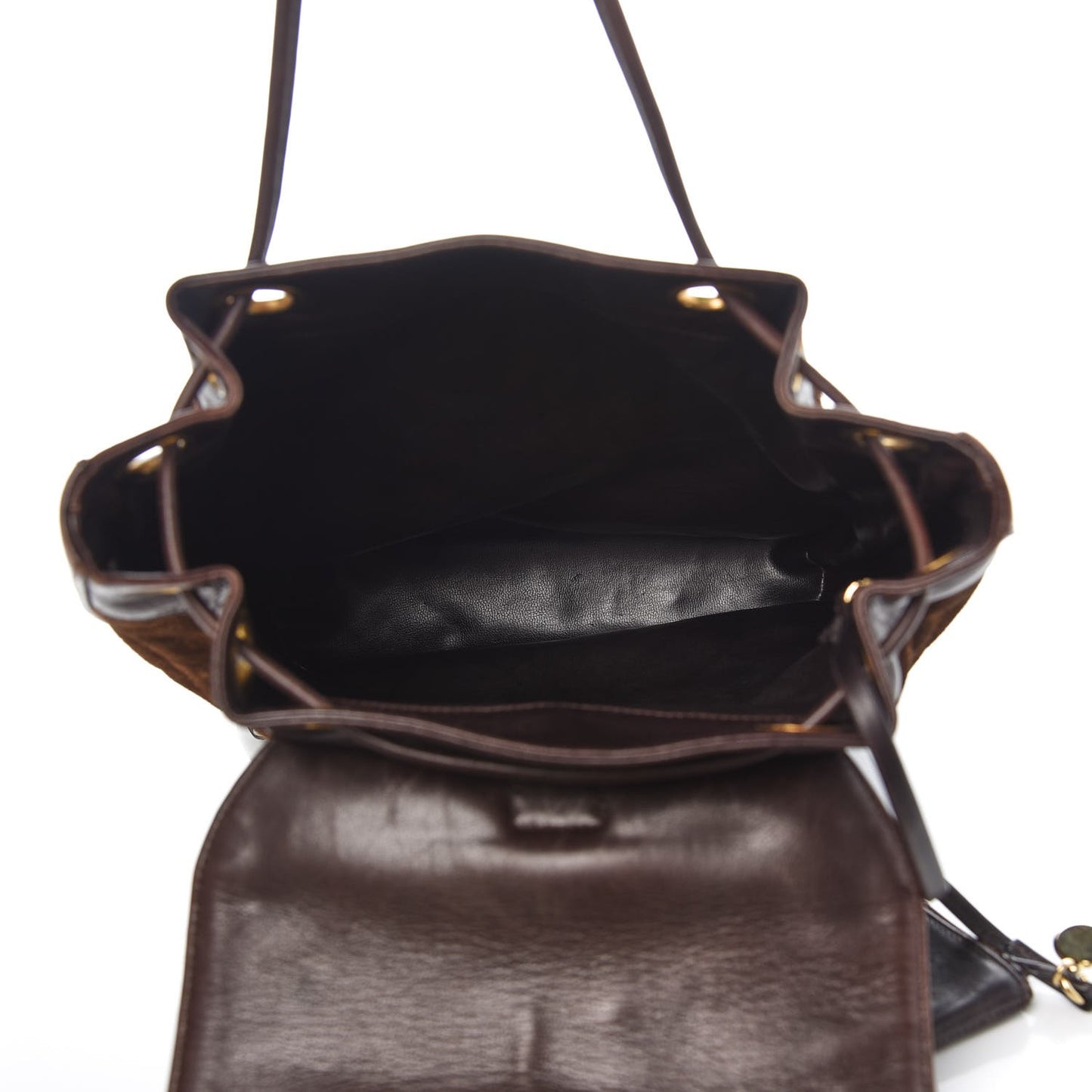 Suede Quilted Drawstring Sling Backpack Brown