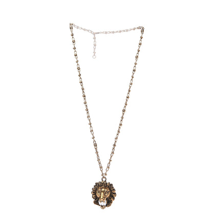 Gucci Metal Brass Pearl Lion Head Necklace Aged Gold 2 of 4