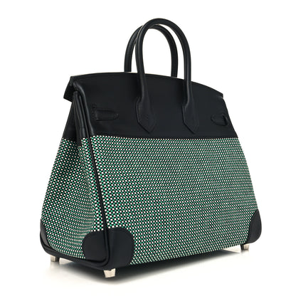 Hermes Toile Quadrille Swift Birkin 25 Black Menthe 3 of 13