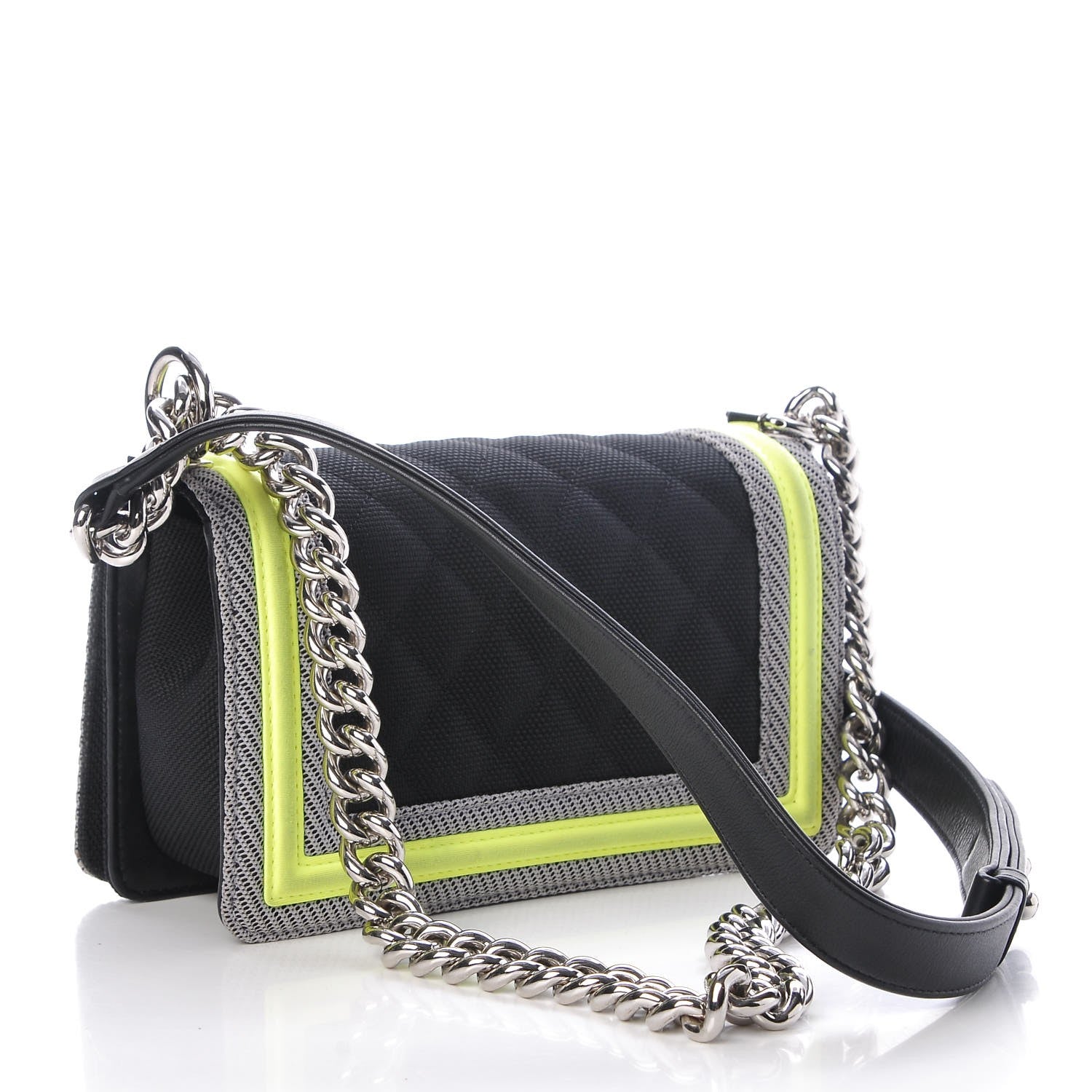 Chanel Canvas Quilted Small Fluo Boy Flap Black Grey Yellow 3 of 11