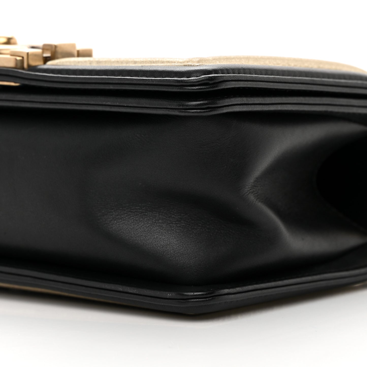 Metallic Calfskin Pleated Small Boy In Rome Flap Black Gold