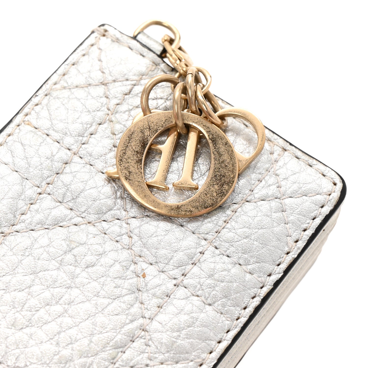 Christian Dior Metallic Grained Calfskin Cannage Lady Dior 5-Gusset Card Holder Silver 8 of 9