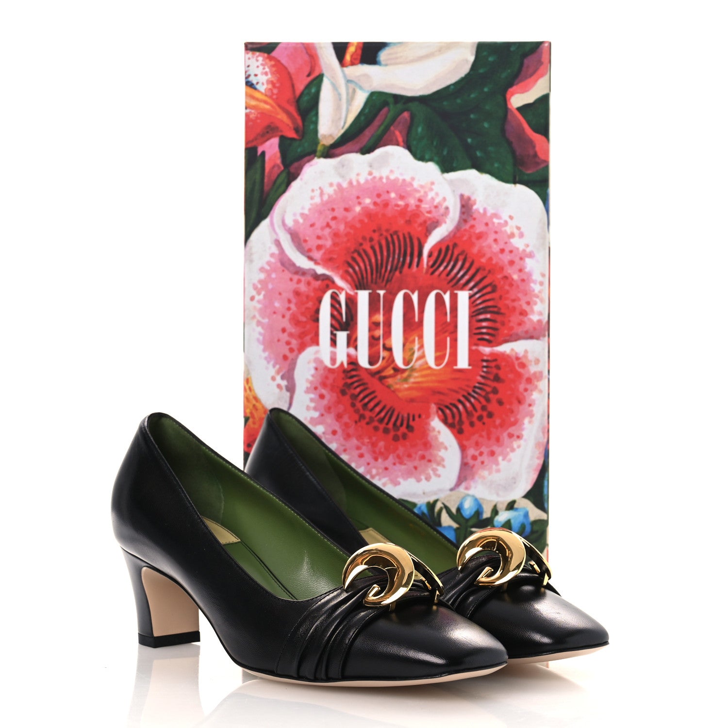 Gucci Malaga Kid Half Moon GG Square Toe Pumps 37.5 Black 11 of 11