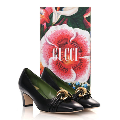 Gucci Malaga Kid Half Moon GG Square Toe Pumps 37.5 Black 11 of 11