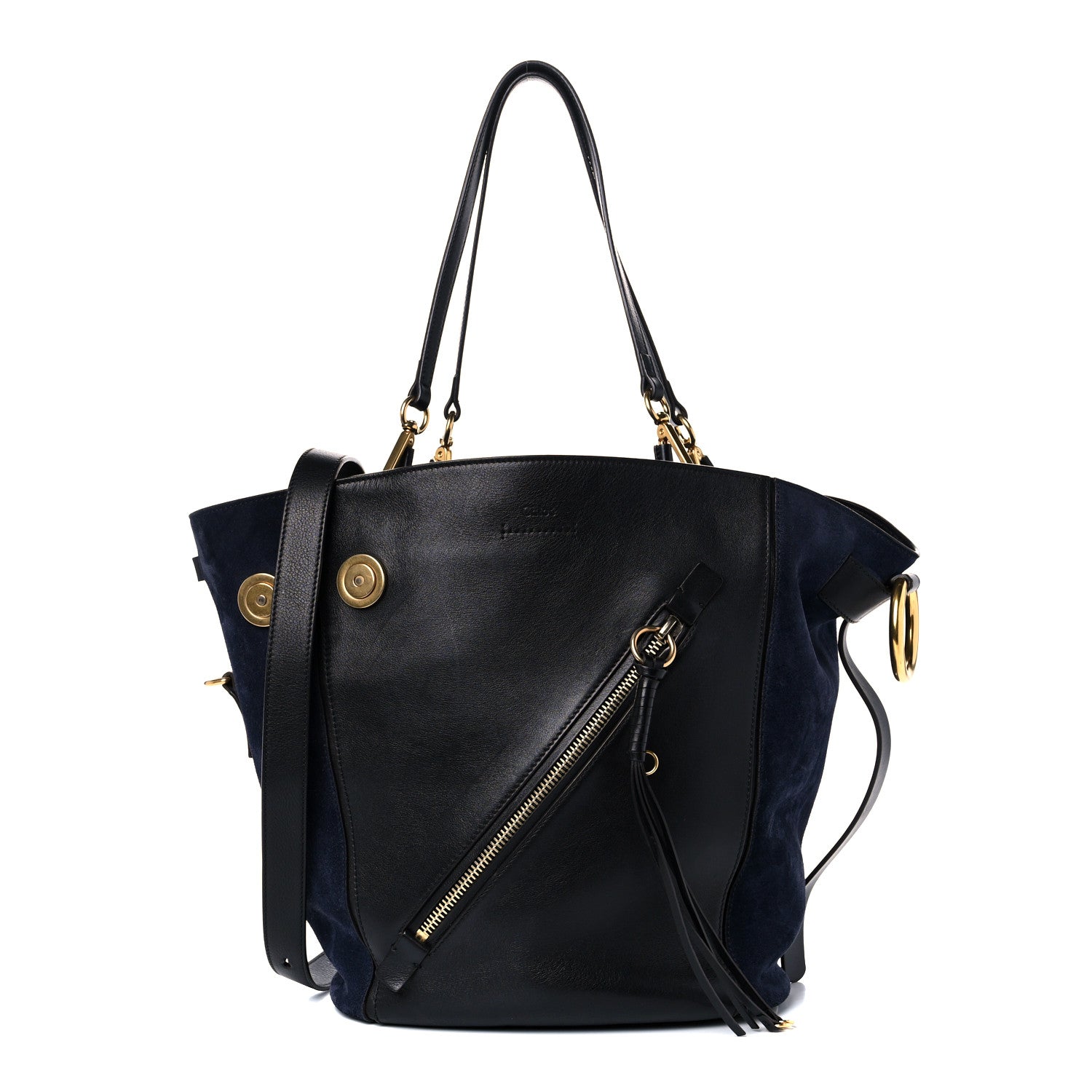 Chloe Smooth Suede Calfskin Medium Myer Double Carry Bag Black Navy 1 of 12