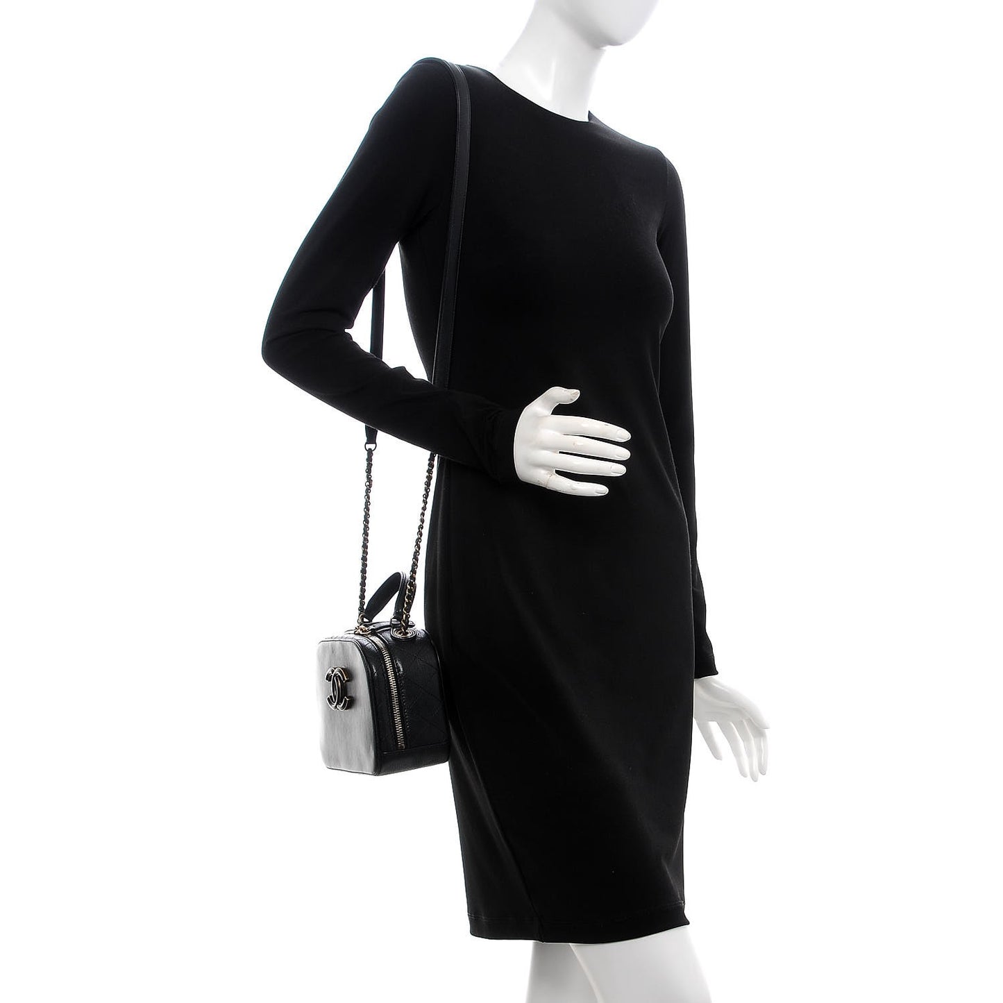 Shiny Calfskin Goatskin Small Coco Curve Vanity Bag Black
